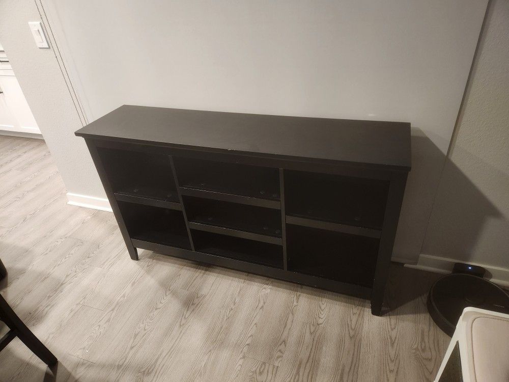 Black Entertainment Center With Adjustable Shelves.