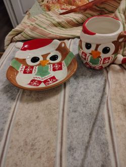 Cute little Christmas owl plate and mug
