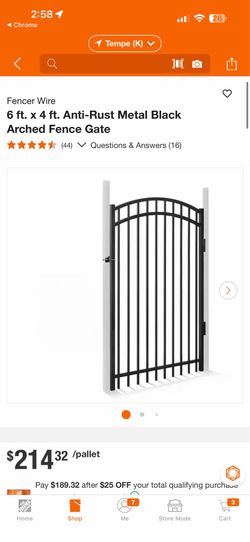 Fencer Wire 6 ft. × 4 ft. Anti-Rust Metal Black Arched Fence Gate JUST THE FENCE $120