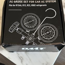 an AC manifold gauge set, a tool used for maintaining and diagnosing HVAC and automotive air conditioning systems. 