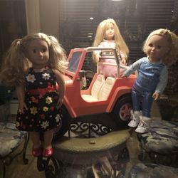 Doll Set Lot. Our Generation 3 Dolls And Beautiful Jeep, With Sounds
