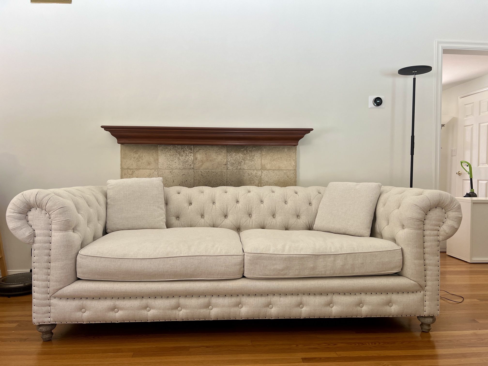 Upholstered Sofa Beige Linen 90” Sofa