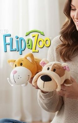 2015 Jay Play Flip A Zoo 14" Savannah Cat And Bodni Bulldog 2 In 1 Plush Stuffed. This image features the Flip-a-Zoo transforming plush toy, specifica