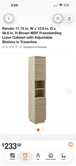 Freestanding Linen Cabinet with Adjustable Shelves in Travertine