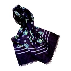 Talbots Snowflake Woman Oblong Scarf, 78 in, Dark Blue, Festive Print, Retro Vintage Style