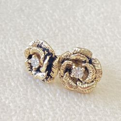 14k Gold Rose Diamond Earrings 