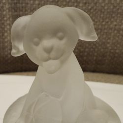 Crisa Kristaluxus 24% pbo Frosted Glass Dog Puppy Figurine 3.3 INCHES 