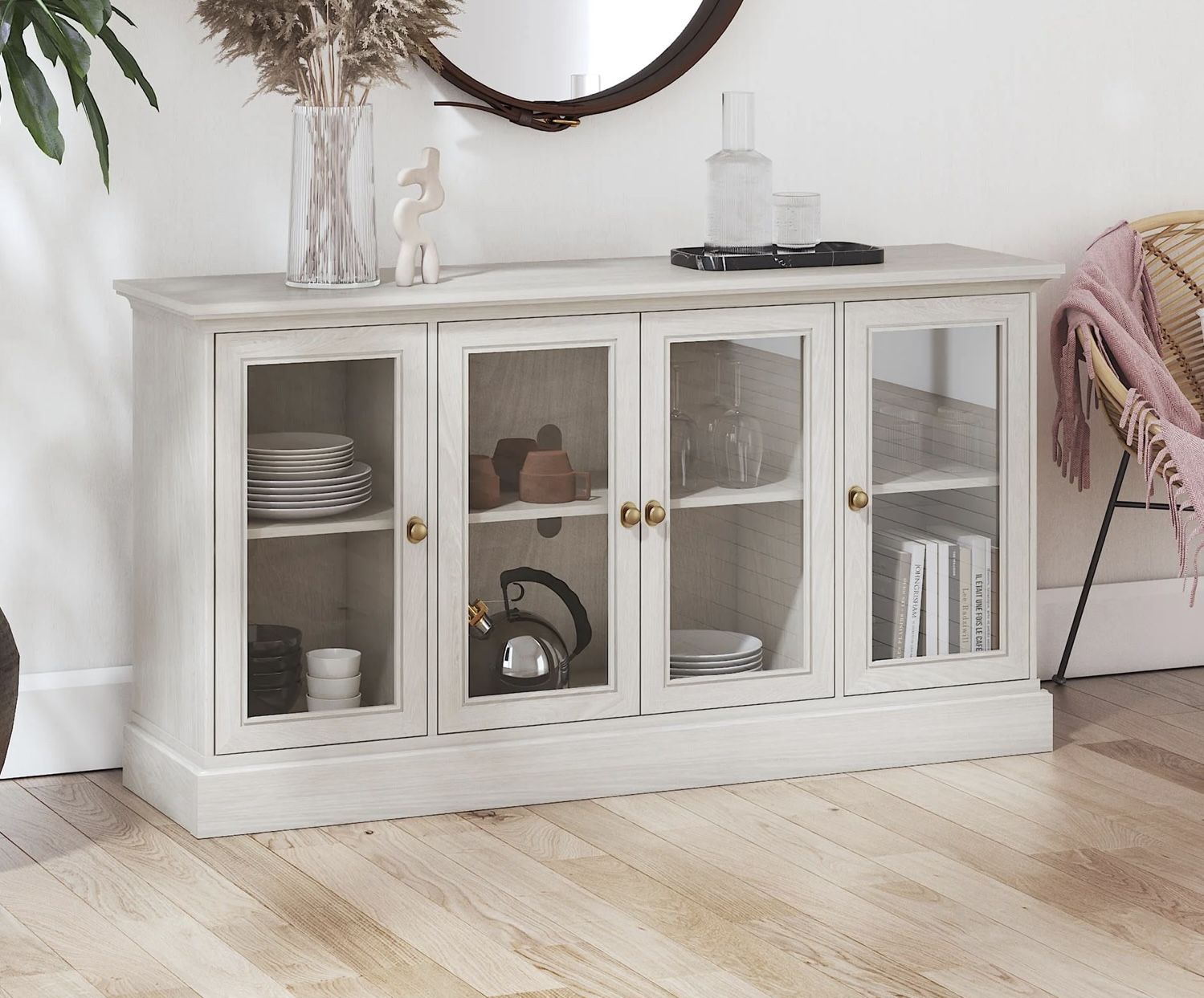 NEW Sideboard Cabinet W/ Shelves & Glass, TV Stand, Console Table !
