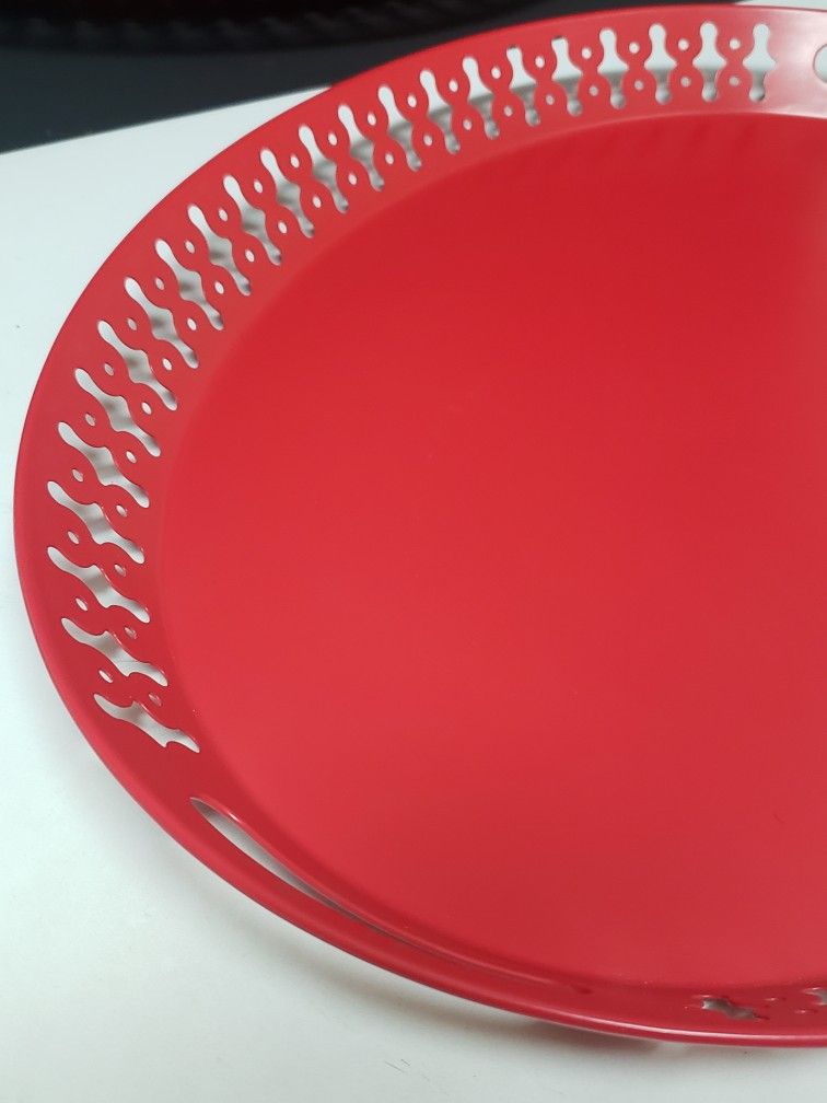 Red Ikea Oval Handled Metal Tray