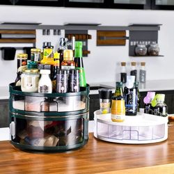 Rotating seasoning rack kitchen countertop multifunctional soy sauce bottle seasoning storage supplies household artifact (green)