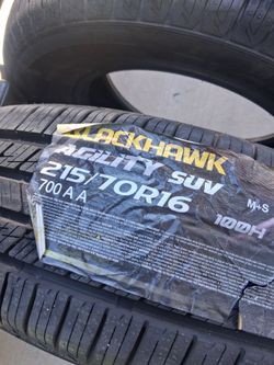 4 new tires 215/70/16..Black hawk...