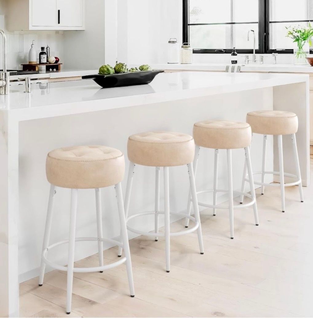 Saddle Stools For Counter, Almond. Set Of 4