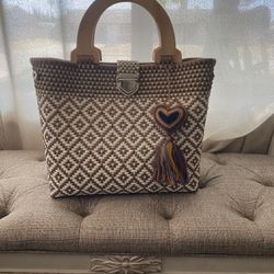 Mexica , Brown And Cream Woven Bag 