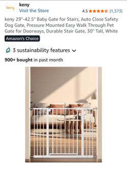 29"-42.5" Baby Gate for Stairs, Auto Close Safety Dog Gate, Pressure Mounted Easy Walk Through Pet Gate for Doorways, Durable Stair Gate, 30" Tall,