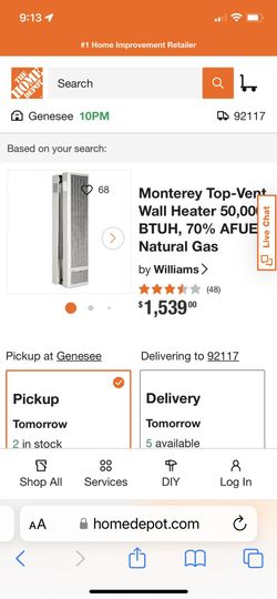 MONTEREY HOME FURNACE TOP VENT GAS WALL HEATER DOUBLE SIDED
