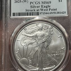 2025 W First Strike PCGS MS69 Silver Eagle Struck At West Point 