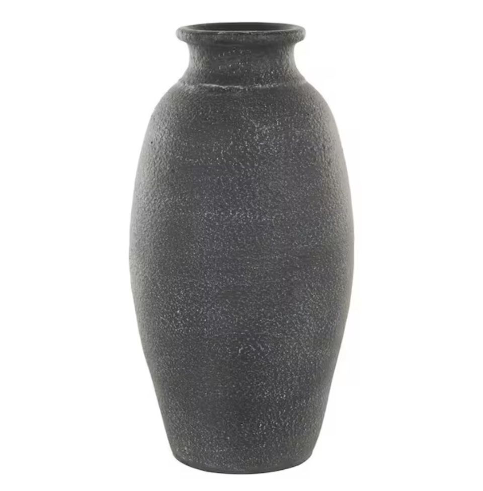 Litton Lane Black Textured Whitewashed Ceramic Decorative Vase