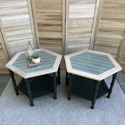 Vintage Mersman Boho Style Octagon End Tables
