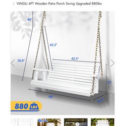 New White Wooden Porch Swing 
