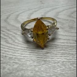 Gold-Tone Marquise-Cut Yellow Gemstone Ring