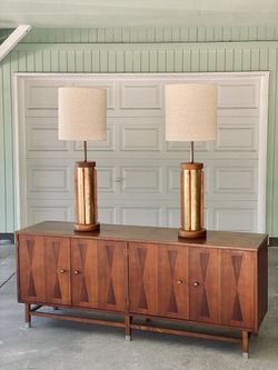 Mid Century Teak and Copper Lamps