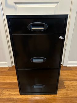 Black 3-Drawer Metal Filing Cabinet with Lock