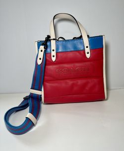 Coach Colorblock Leather Mini Tote Crossbody Bag Red Blue White Adjustable