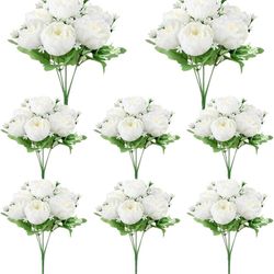 k White Peonies Artificial Flowers, Fake Silk Hydrangea Bouquet for Bridal Wedding Home Table Decor Reusable Dining Opening Ceremony Birthday Arrangem