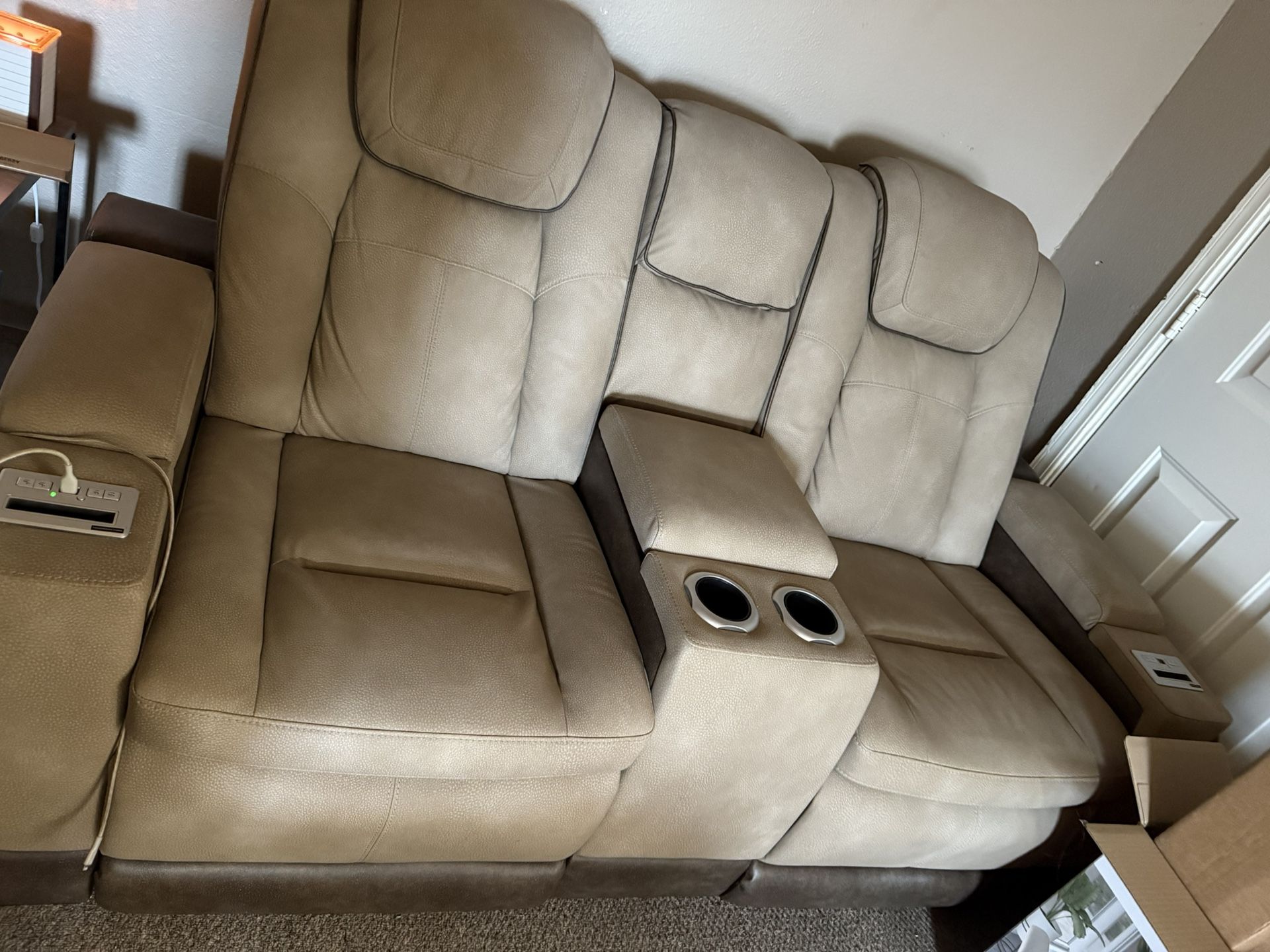 Ashley Reclining Couch And Love Seat Two Tone Light And Dark Tan