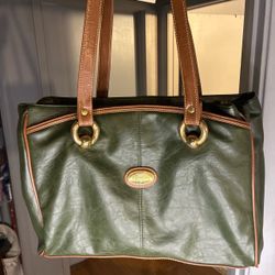 Capezio Women’s Solid Tote Bag Green/Brown, Gold Hardware, Zip/Snap, Lined