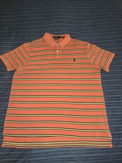 XL - Ralph Lauren Orange Striped Polo with Navy & Yellow Accents (CLEAN)