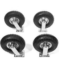 10" inch Pneumatic Tire Set of 4PC Air Rubber Tires (2) Rigid Fixed & (2) Swivel Caster Rubber Wheel Bolt-On

New