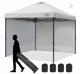 10 × 10 Pop-Up Canopy Tent, Portable Sun Shade, 2 Sidewalls, White Shade Color: White