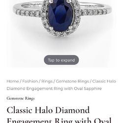 Classic Halo Diamond Engagement Ring With Oval Sapphire 