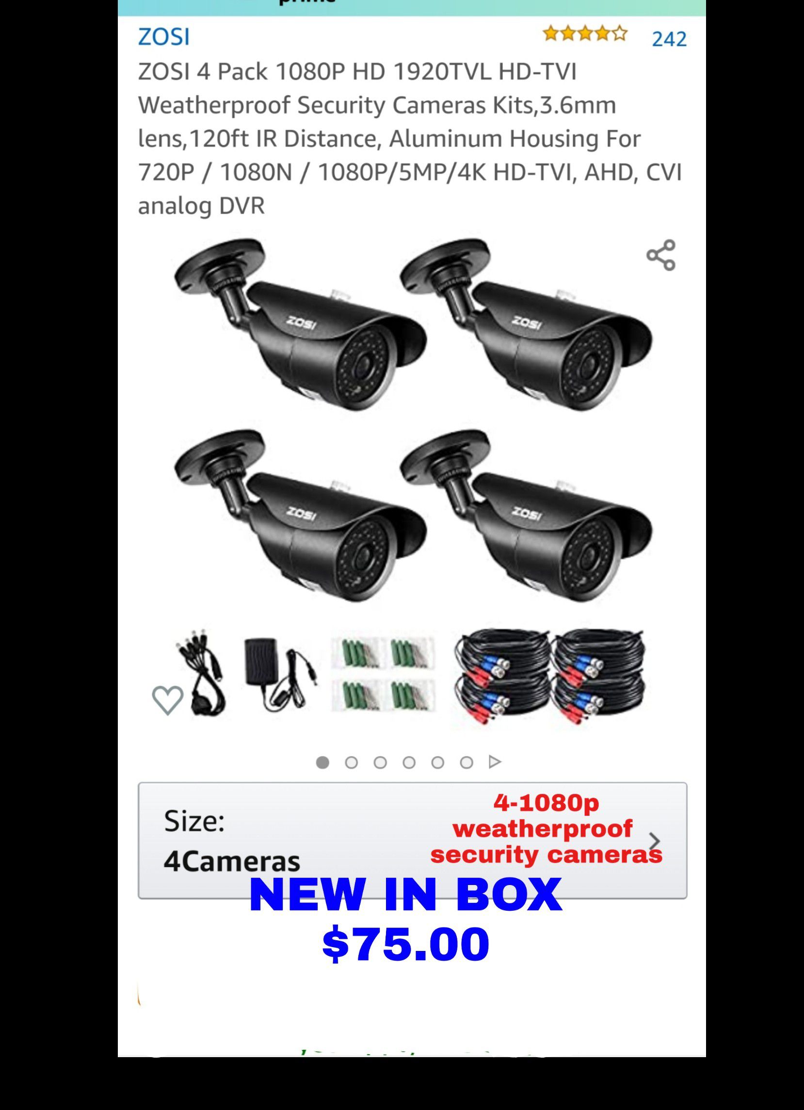 NEW inBOX-4 ZOSI 1080P HD-TVI Weatherproof Security Cameras -120ft IR Distance
