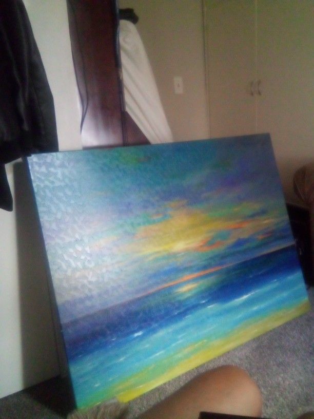 Hand Painted Sunset At The Beach