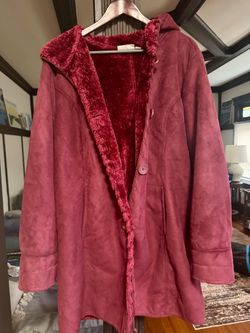 Womans Stratford pickup! Denim & CO Burgundy faux suede hooded coat size XL