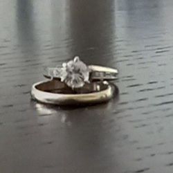 Wedding Diamond And Gold Ring & Gold Band