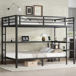Full Over Twin Bunk Bed with Desk and Shelves