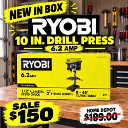 New in box RYOBI 10 in. Drill Press with EXACTLINE Laser Alignment System — $150