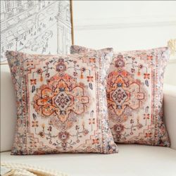 Boho Throw Pillow Covers 18x18 inch Set of 2,Boho Vintage Carpet Pattern Antique Ethnic Decor Double Sided Pattern Cushion Cover Soft Pillow Case Livi