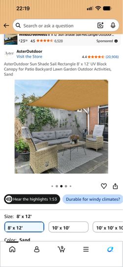 AsterOutdoor Sun Shade Sail 8' x 12' Sand