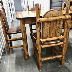 Rare Vintage Set of 4 NATURAL LOG CHAIRS & TABLE, RUSTIC, LOG CABIN, WESTERN, YELLOWSTONE, RANCH, COWBOY, RUGGED, FARMHOUSE, COUNTRY, LODGE, COTTAGE..