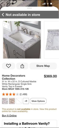 Home Decorators Collection 31" Cultured Marble Vanity Top