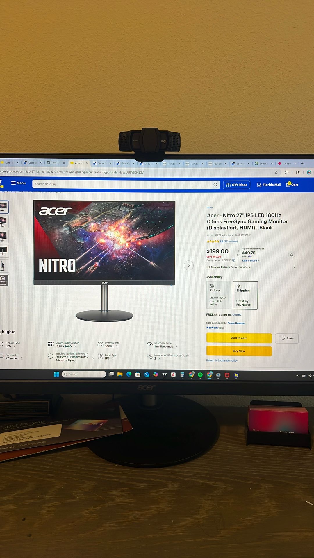 Acer - Nitro 27” 180 Hz 0.5 ms Gaming Monitor