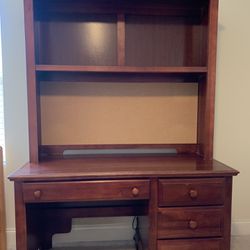 Wooden Desk With Drawers And Bookshelf