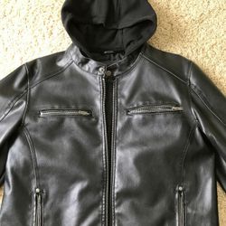 MEN'S LEATHER JACKET WITH HOODIES