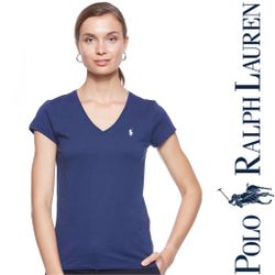Polo by Ralph Lauren Women's V-Neck Short Sleeve Pullover Blue T-Shirt Size SP