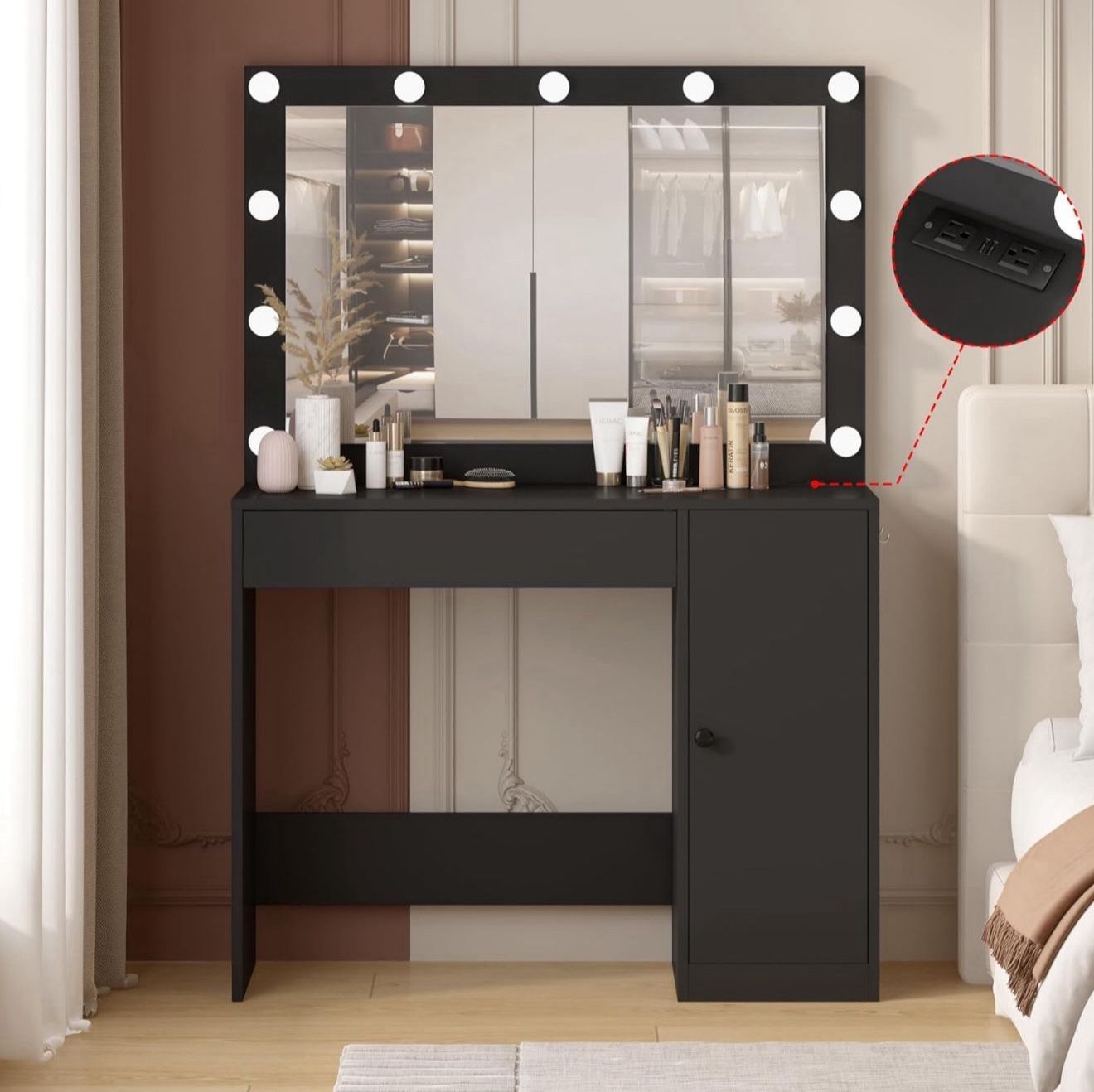 NEW Vanity Desk w/ Lighted Mirror + Power Outlets β Gift Ready
