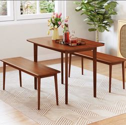 Rectangular Wooden Dining Table for 2-4 People w/Rubber Wood Legs